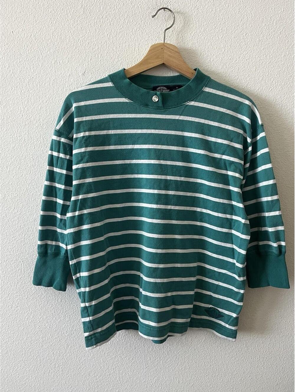 Vintage Dockers Striped Long Sleeve T-Shirt Teal Green Med